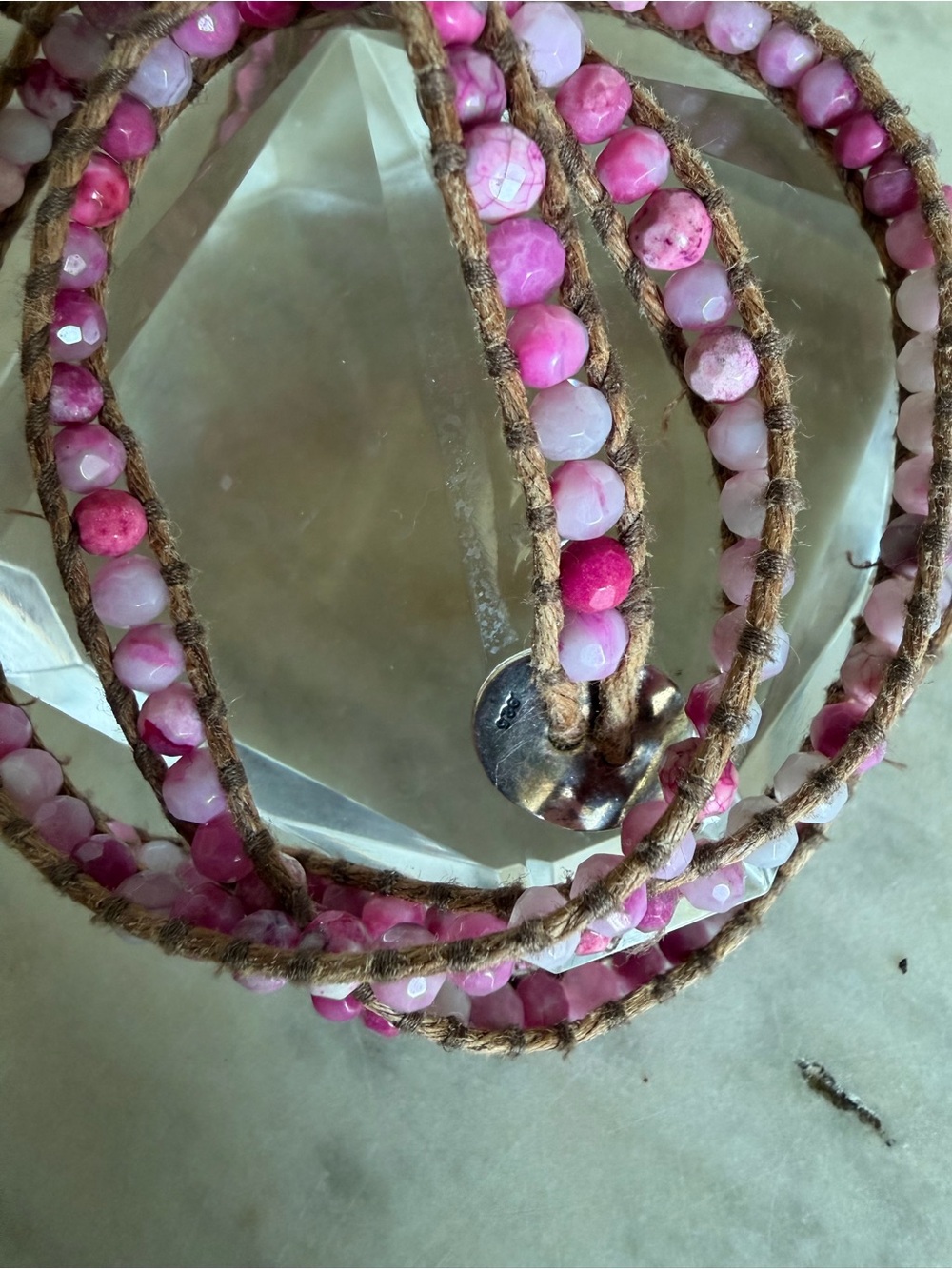 Chan Luu Pink Beaded Multi-Strand Wrap Bracelet with Sterling Silver Button - Picture 4 of 6